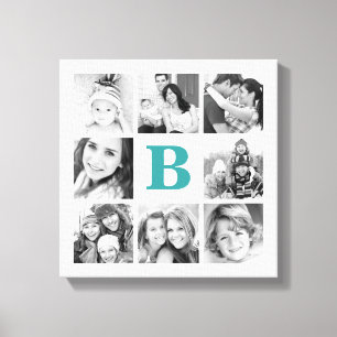 Custom Monogram Family Photo Collage Canvas Print