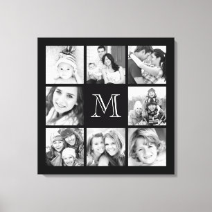 Custom Monogram Family Photo Collage Canvas Print