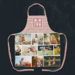 Custom Monogram Family Photo Collage Dusty Pink Apron<br><div class="desc">Perfect gift for Mother's Day,  Birthday,  or the Holidays: A modern apron customised with ten of your personal favourite photos as well as a custom monogram and name in chic script typography. This is the dusty pink and white striped version.</div>
