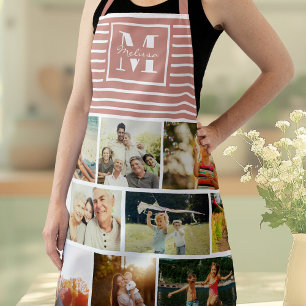 Custom Monogram Family Photo Collage Dusty Pink Apron