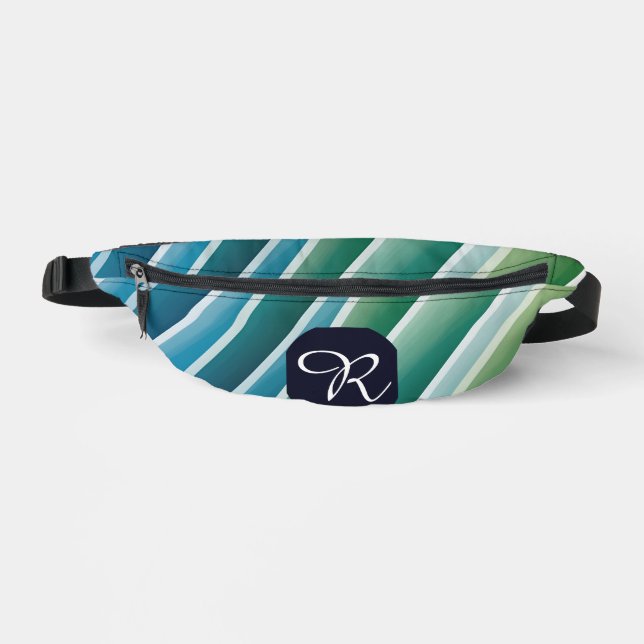 Custom Monogram  Fanny Pack – Abstract Blue Green  (Front)