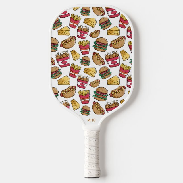 Custom Monogram Fast Food Pattern Pickleball Paddle (Front)