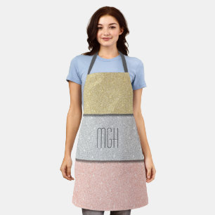 Custom Monogram Faux Glitter Bling Apron