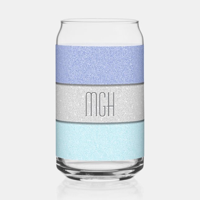 Custom Monogram Faux Glitter Bling Can Glass (Front)