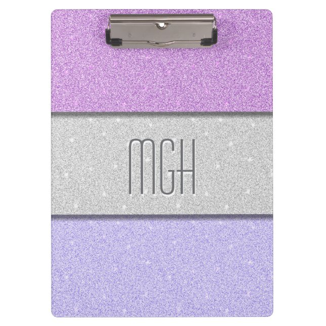 Custom Monogram Faux Glitter Bling Clipboard (Front)