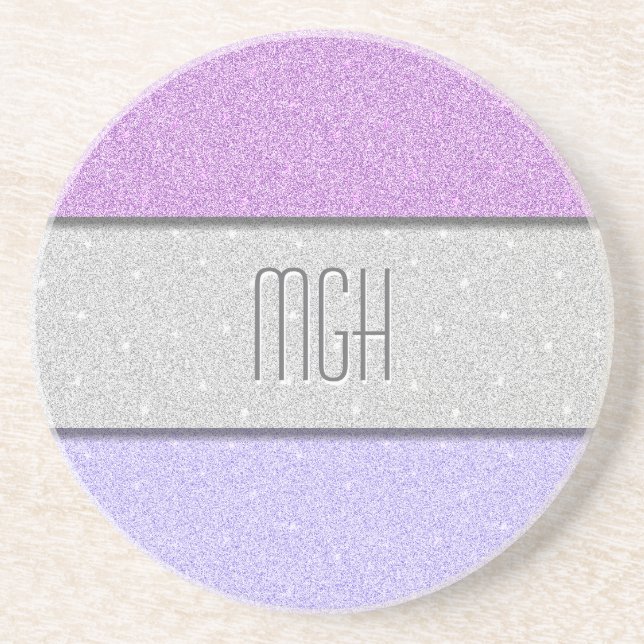 Custom Monogram Faux Glitter Bling Coaster (Front)