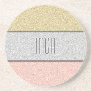 Custom Monogram Faux Glitter Bling Coaster