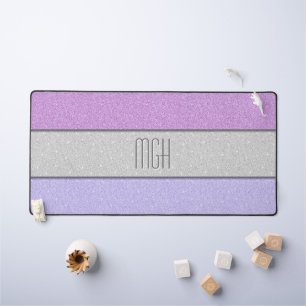 Custom Monogram Faux Glitter Bling Desk Mat