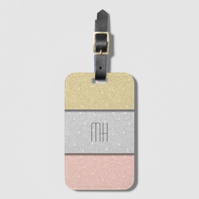 Custom Monogram Faux Glitter Bling Luggage Tag (Front Vertical)