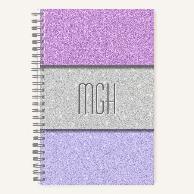Custom Monogram Faux Glitter Bling Notebook (Front)