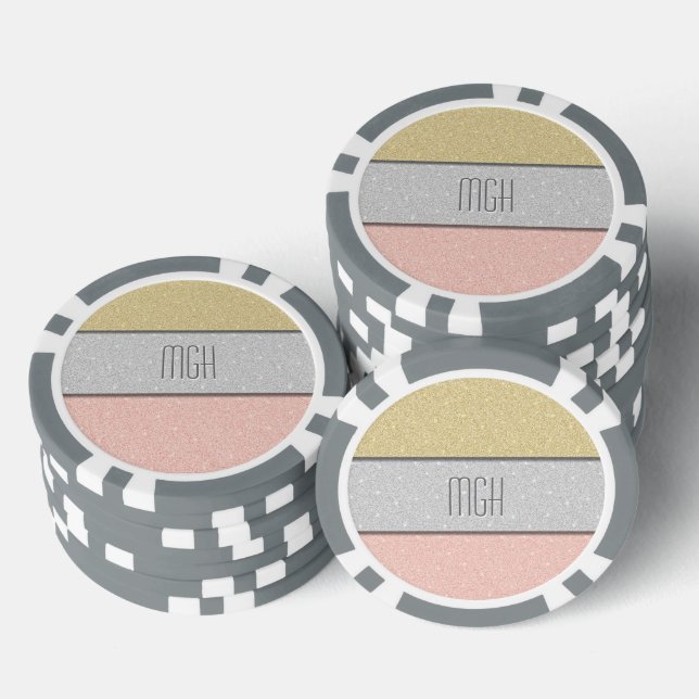 Custom Monogram Faux Glitter Bling Poker Chips (Stack)