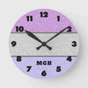 Custom Monogram Faux Glitter Bling Round Clock