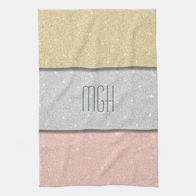Custom Monogram Faux Glitter Bling Tea Towel (Vertical)