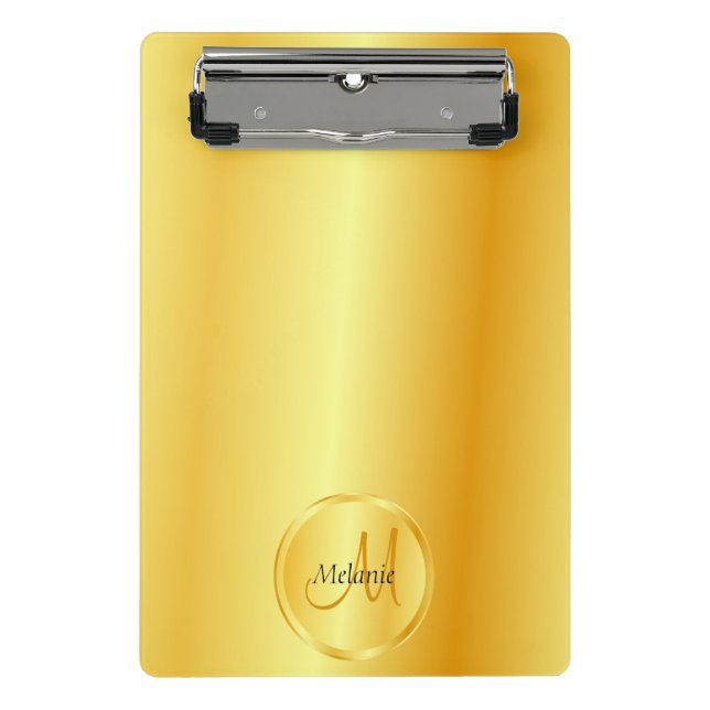 Custom Monogram Faux Gold Elegant Template Mini Clipboard (Front)