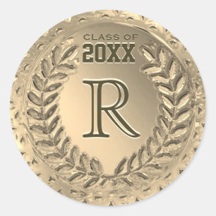 Custom Monogram Faux Gold Foil Graduation Classic Round Sticker