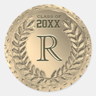 Custom Monogram Faux Gold Foil Graduation Classic Round Sticker