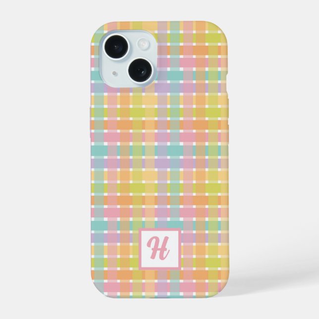 Custom Monogram Feminine Colourful striped pattern iPhone 15 Case (Back)