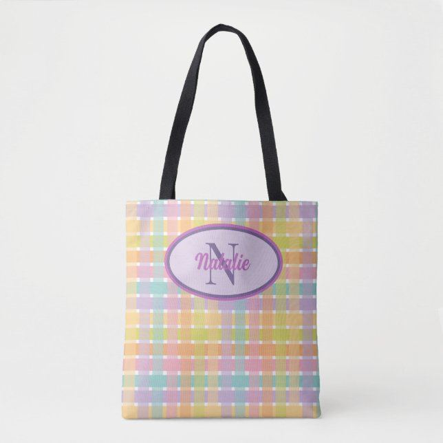 Custom Monogram Feminine Colourful striped pattern Tote Bag (Front)