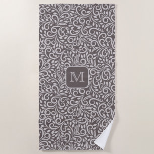 Custom Monogram Floral Leaf Pattern Beach Towel