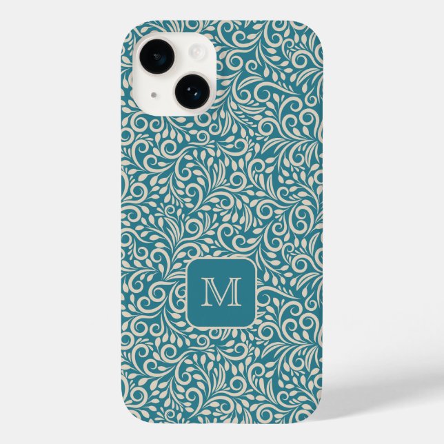 Custom Monogram Floral Leaf Pattern Case-Mate iPhone Case (Back)