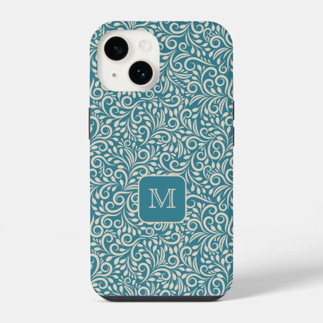 Custom Monogram Floral Leaf Pattern iPhone Case (Back)
