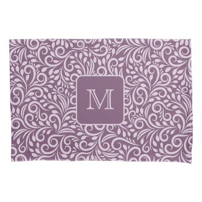 Custom Monogram Floral Leaf Pattern Pillowcase (Front)