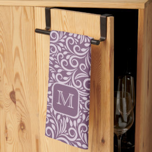 Custom Monogram Floral Leaf Pattern Tea Towel