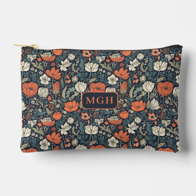 Custom Monogram Floral Pattern Accessory Pouch (Front)
