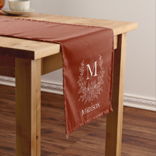 Custom Monogram Floral Short Table Runner