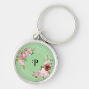 Custom Monogram Floral Wireless Charger  Key Ring
