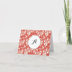 Custom Monogram Flower Pattern Red Thank You Card