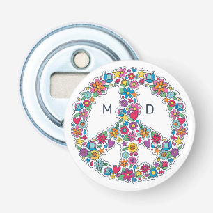 Custom Monogram Flower Peace Sign Bottle Opener