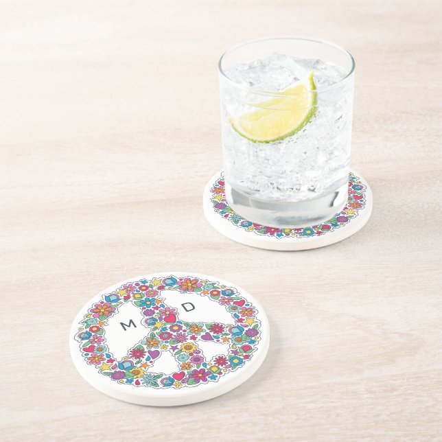 Custom Monogram Flower Peace Sign Coaster (Side)