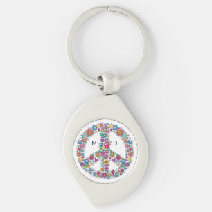 Custom Monogram Flower Peace Sign Keychain
