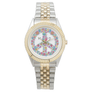 Custom Monogram Flower Peace Sign watches
