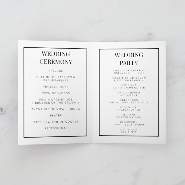 Custom monogram foldable wedding program card (Inside)