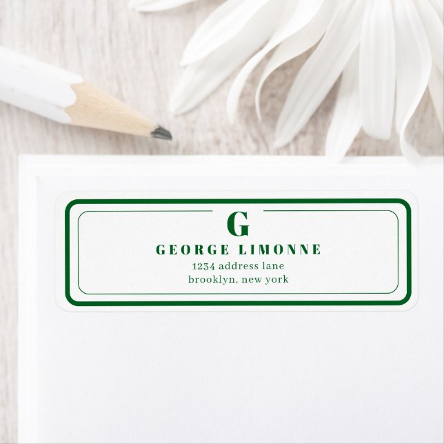 Custom Monogram Forest Green Border Address Label (Insitu)