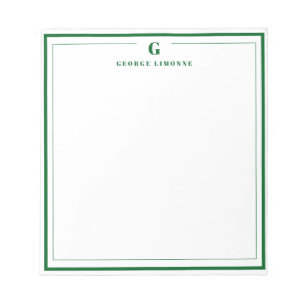 Custom Monogram Forest Green Border Stationery Notepad