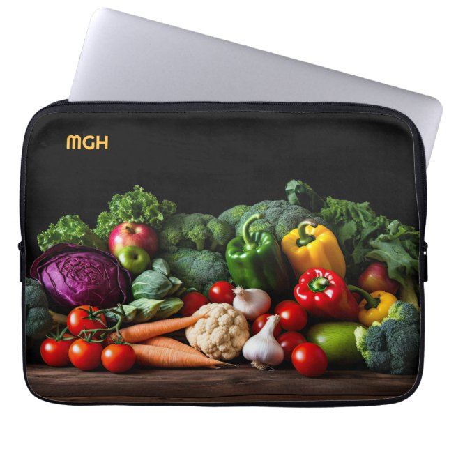 Custom Monogram Fresh Vegetables Laptop Sleeve (Front)