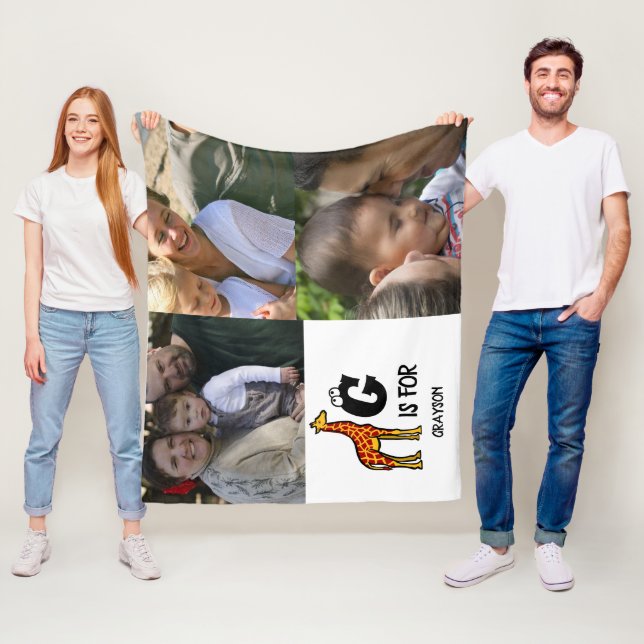 Custom monogram G is for Giraffe cute giraffes Fleece Blanket (In Situ)