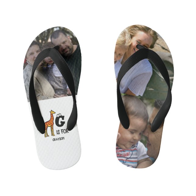 Custom monogram G is for Giraffe cute giraffes Kid's Jandals (Footbed)