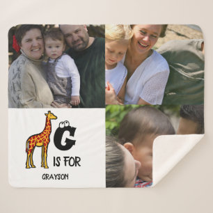 Custom monogram G is for Giraffe cute giraffes Sherpa Blanket