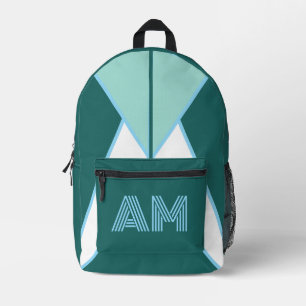 Custom Monogram Geometric Teal Blue Backpack