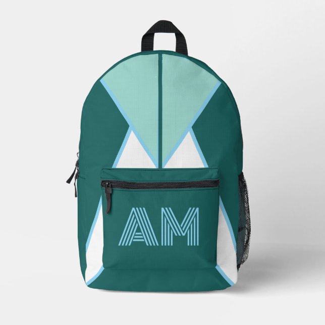 Custom Monogram Geometric Teal Blue Backpack (Front)