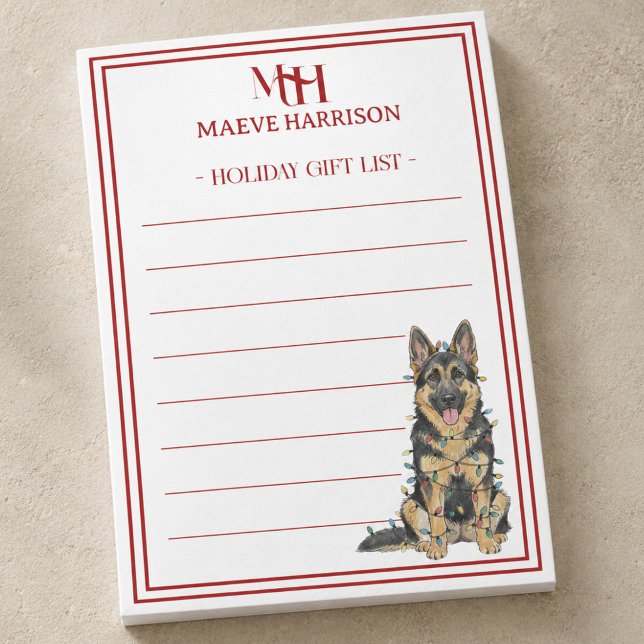 Custom Monogram German Shepherd Holiday Gift List Post-it Notes (Custom Monogram German Shepherd Holiday Gift List Post-it Notes)