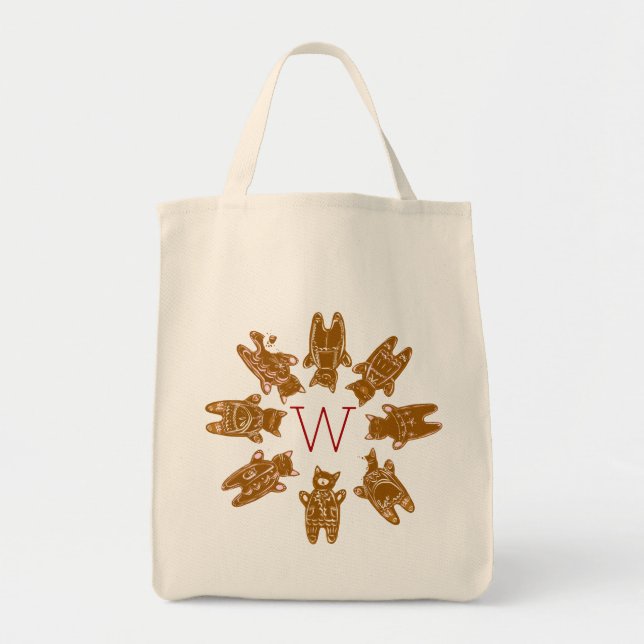 Custom Monogram Gingerbread Cats - Hand Painted Tote Bag (Front)