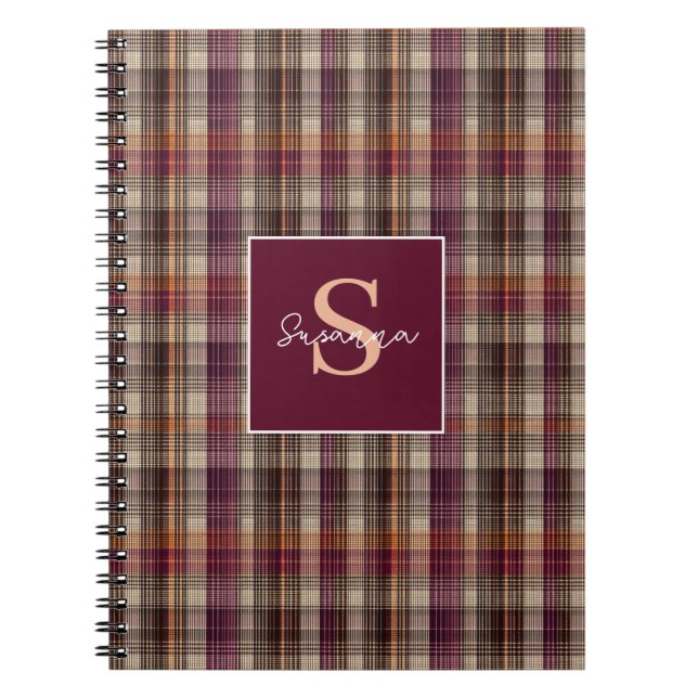 Custom Monogram Gingham Style Pattern Notebook (Front)
