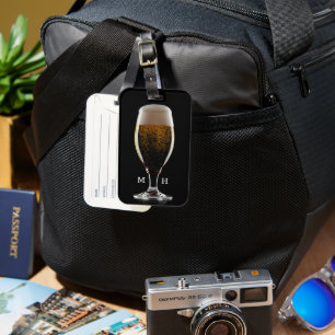 Custom Monogram Glass of Beer Luggage Tag
