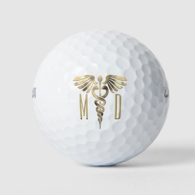 Custom Monogram Gold Medical Symbol Golf Balls (Front)
