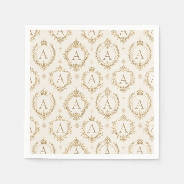 Custom Monogram Gold Royal Baroque Luxury Napkin (Front)
